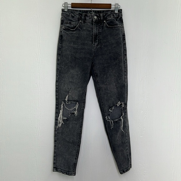 Wild Fable - Stonewashed Highest Rise Mom Black Distressed Jeans Size 2 - Picture 2 of 10